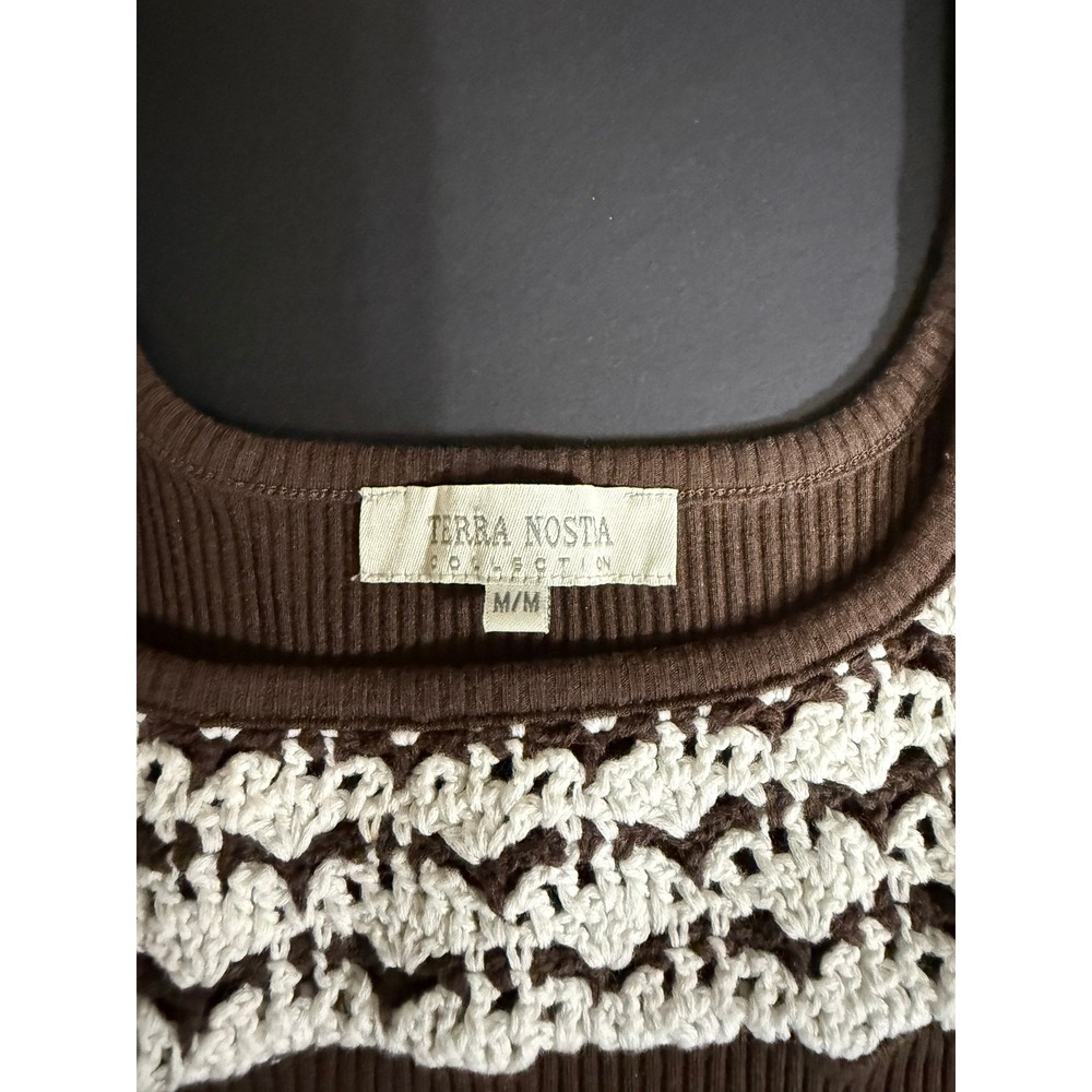 Terra Nostra Brown Ribbed Knit Crochet Lace Tank Top Scoop Neck T2T009A M - Picture 7 of 7
